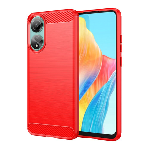 OPPO A78 4G Brushed Texture Carbon Fiber TPU Phone Case - Red
