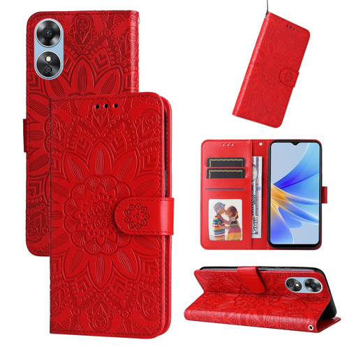 OPPO A17 Embossed Sunflower Leather Phone Case - Red