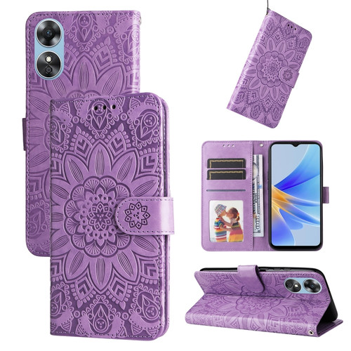 OPPO A17 Embossed Sunflower Leather Phone Case - Purple
