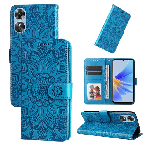 OPPO A17 Embossed Sunflower Leather Phone Case - Blue