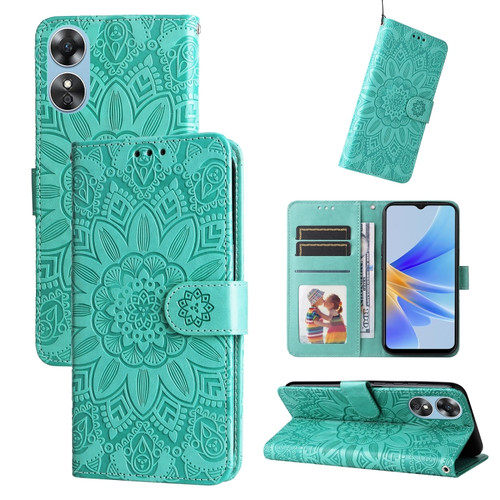 OPPO A17 Embossed Sunflower Leather Phone Case - Green