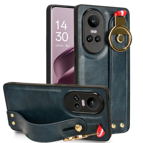 OPPO Reno10 /10 Pro 5G Global Wristband Leather Back Phone Case - Blue