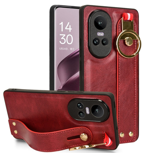 OPPO Reno10 /10 Pro 5G Global Wristband Leather Back Phone Case - Red