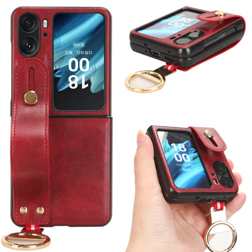 OPPO Find N2 Flip Wristband Leather Back Phone Case - Red