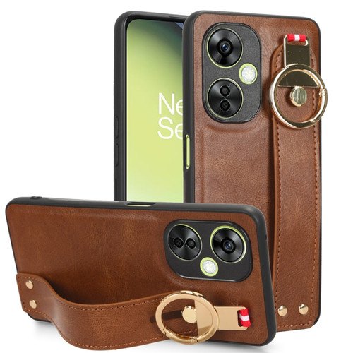 OPPO K11X 5G Wristband Leather Back Phone Case - Brown