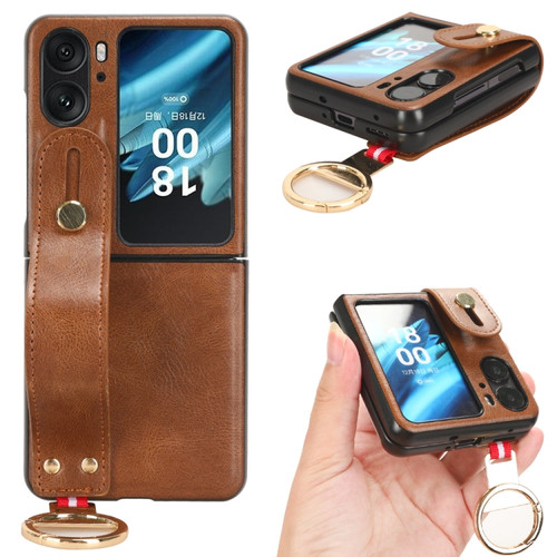 OPPO Find N2 Flip Wristband Leather Back Phone Case - Brown