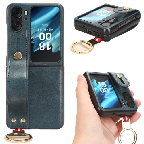 OPPO Find N2 Flip Wristband Leather Back Phone Case - Blue