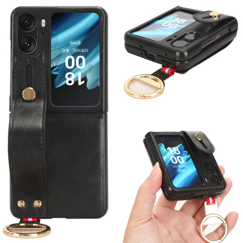 OPPO Find N2 Flip Wristband Leather Back Phone Case - Black