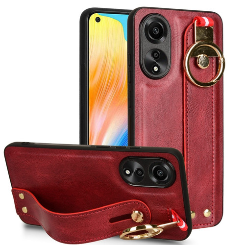 OPPO A78 4G Wristband Leather Back Phone Case - Red