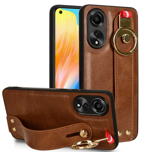 OPPO A78 4G Wristband Leather Back Phone Case - Brown