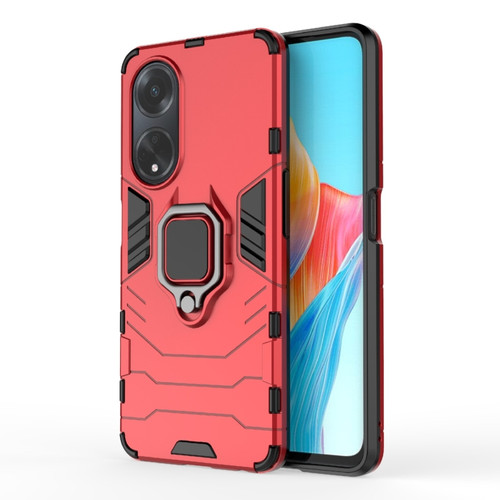 OPPO A98 5G / A1 PC + TPU Shockproof Protective Phone Case with Magnetic Ring Holder - Red