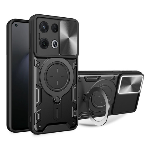 OPPO Reno8 Pro 5G CD Texture Sliding Camshield Magnetic Holder Phone Case - Black