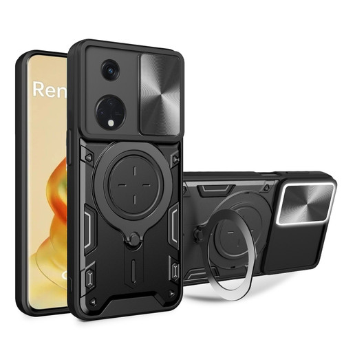 OPPO Reno8 T 5G CD Texture Sliding Camshield Magnetic Holder Phone Case - Black