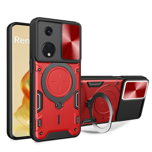 OPPO Reno8 T 5G CD Texture Sliding Camshield Magnetic Holder Phone Case - Red