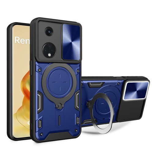 OPPO Reno8 T 5G CD Texture Sliding Camshield Magnetic Holder Phone Case - Blue