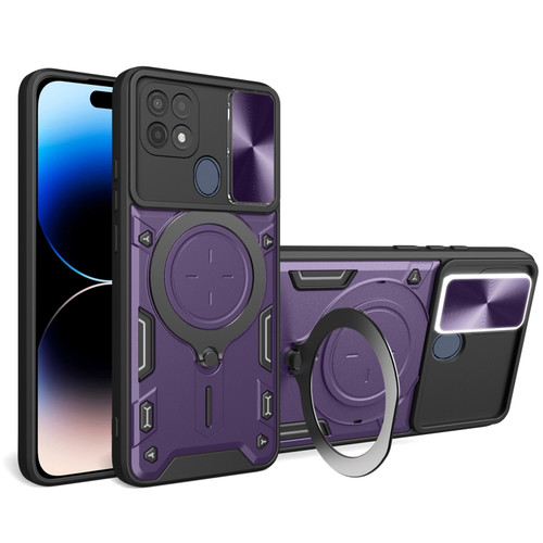 OPPO A15 / A15s / A35 2021 CD Texture Sliding Camshield Magnetic Holder Phone Case - Purple