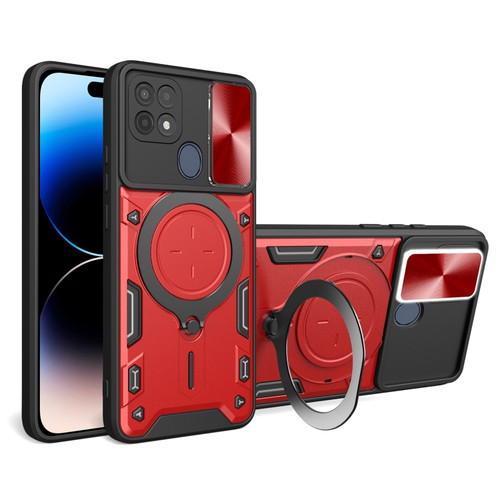 OPPO A15 / A15s / A35 2021 CD Texture Sliding Camshield Magnetic Holder Phone Case - Red