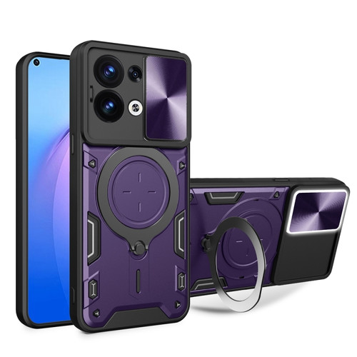 OPPO Reno8 5G CD Texture Sliding Camshield Magnetic Holder Phone Case - Purple