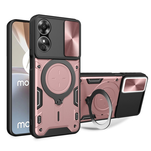 OPPO A17 4G CD Texture Sliding Camshield Magnetic Holder Phone Case - Pink