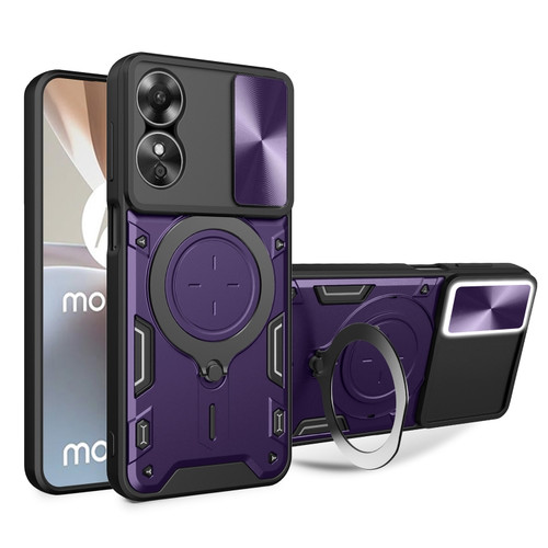 OPPO A17 4G CD Texture Sliding Camshield Magnetic Holder Phone Case - Purple