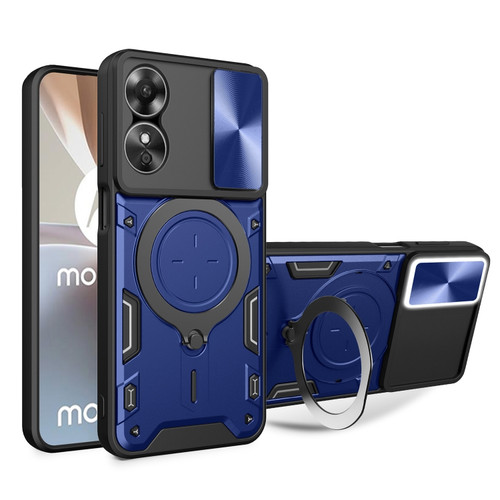 OPPO A17 4G CD Texture Sliding Camshield Magnetic Holder Phone Case - Blue