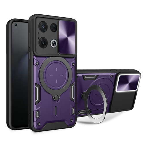 OPPO Reno8 Pro 5G CD Texture Sliding Camshield Magnetic Holder Phone Case - Purple