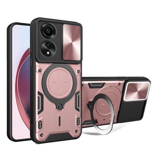 OPPO A78 4G CD Texture Sliding Camshield Magnetic Holder Phone Case - Pink