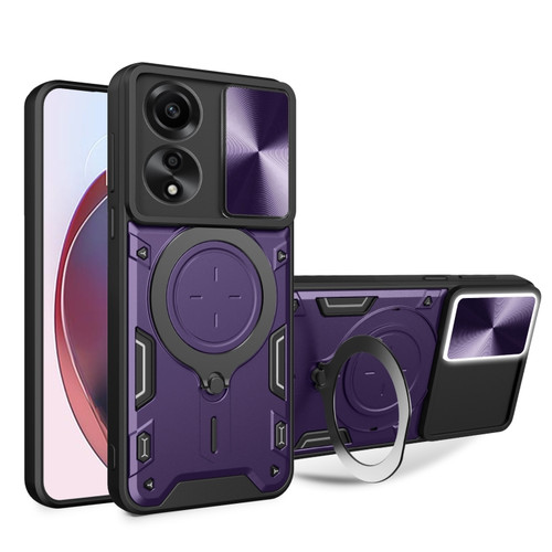 OPPO A78 4G CD Texture Sliding Camshield Magnetic Holder Phone Case - Purple