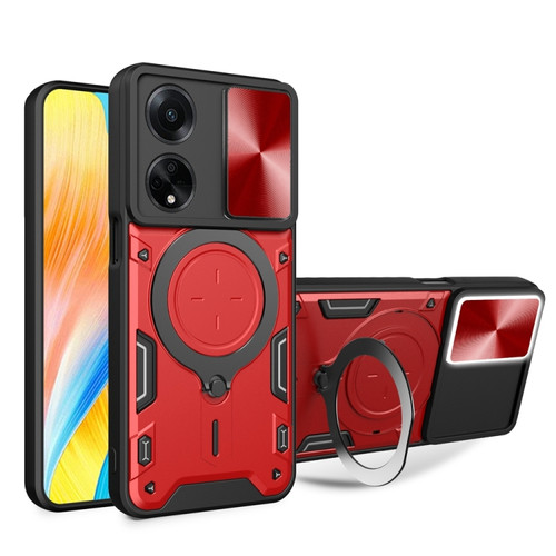 OPPO F23 5G India / A98 5G / A1 5G CD Texture Sliding Camshield Magnetic Holder Phone Case - Red