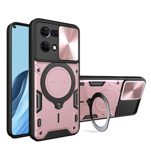 OPPO Reno7 4G / F21 Pro 4G CD Texture Sliding Camshield Magnetic Holder Phone Case - Pink