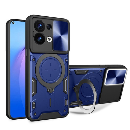 OPPO Reno8 5G CD Texture Sliding Camshield Magnetic Holder Phone Case - Blue