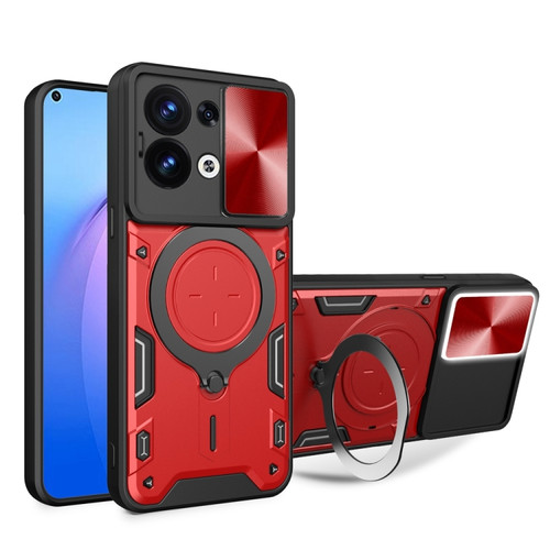 OPPO Reno8 5G CD Texture Sliding Camshield Magnetic Holder Phone Case - Red