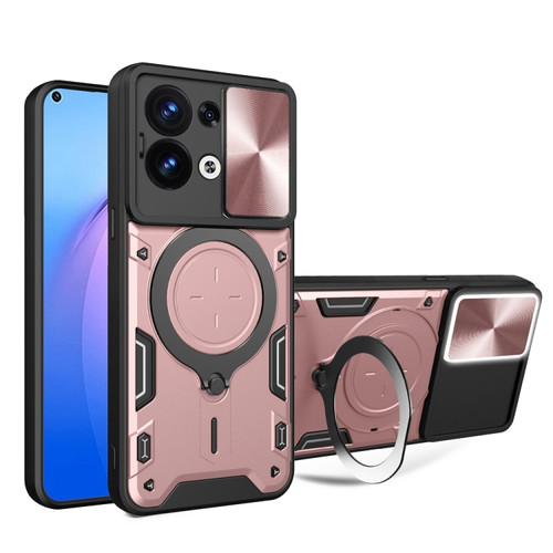 OPPO Reno8 5G CD Texture Sliding Camshield Magnetic Holder Phone Case - Pink