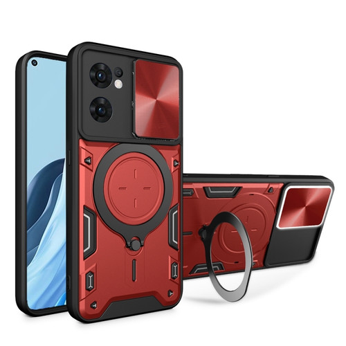 OPPO Reno7 5G CD Texture Sliding Camshield Magnetic Holder Phone Case - Red