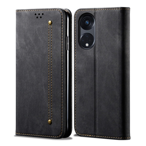 OPPO A98 5G Denim Texture Casual Style Horizontal Flip Leather Case - Black