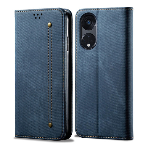 OPPO A98 5G Denim Texture Casual Style Horizontal Flip Leather Case - Blue