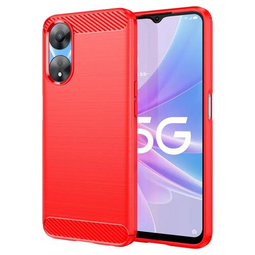 OPPO A78 5G Brushed Texture Carbon Fiber TPU Phone Case - Red