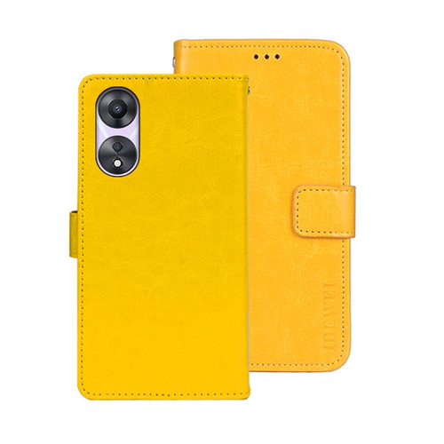 OPPO A78 5G Global/A58x/A58 5G idewei Crazy Horse Texture Leather Phone Case with Holder - Yellow