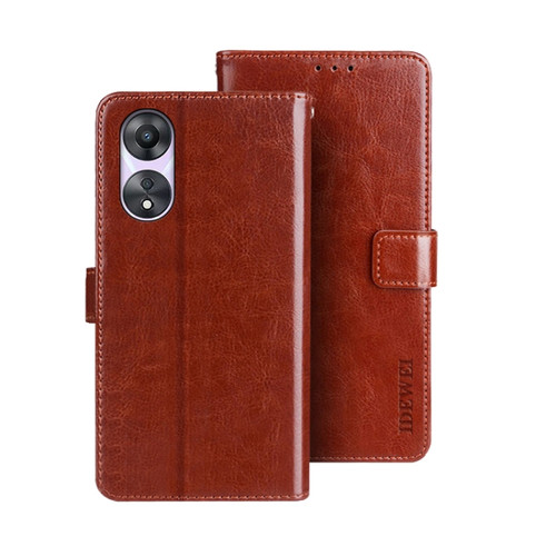 OPPO A78 5G Global/A58x/A58 5G idewei Crazy Horse Texture Leather Phone Case with Holder - Brown