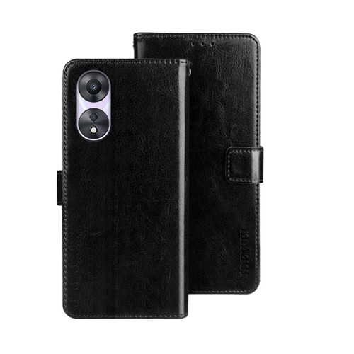 OPPO A78 5G Global/A58x/A58 5G idewei Crazy Horse Texture Leather Phone Case with Holder - Black