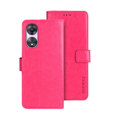 OPPO A78 5G Global/A58x/A58 5G idewei Crazy Horse Texture Leather Phone Case with Holder - Rose Red