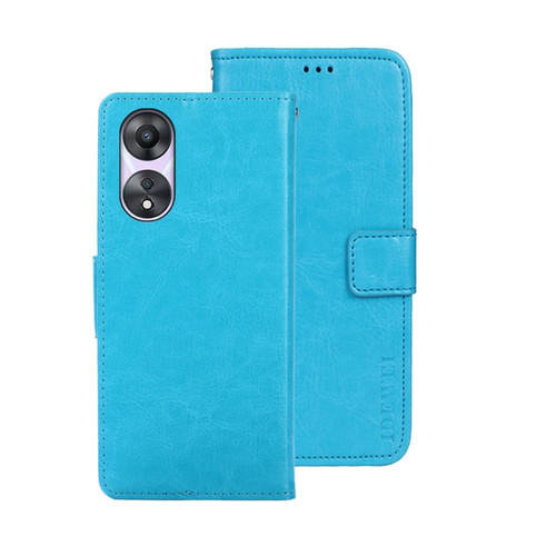 OPPO A78 5G Global/A58x/A58 5G idewei Crazy Horse Texture Leather Phone Case with Holder - Sky Blue