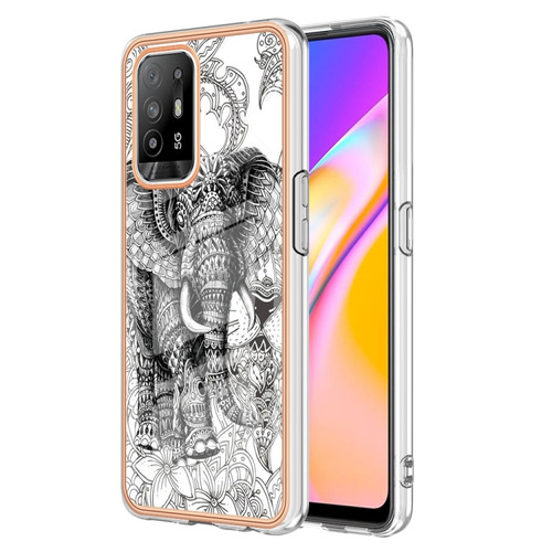 OPPO A94 5G / A95 5G Electroplating Marble Dual-side IMD Phone Case - Totem Elephant