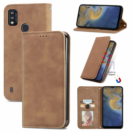 ZTE A51 Retro Skin Feel Business Magnetic Horizontal Flip Leather Case with Holder & Card Slots & Wallet & Photo Frame - Brwon