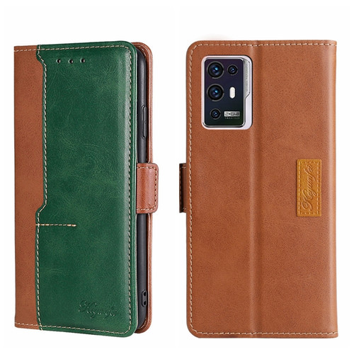ZTE Axon 30 Pro Contrast Color Side Buckle Leather Phone Case - Light Brown + Green
