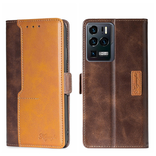 ZTE Axon 30 Ultra Contrast Color Side Buckle Leather Phone Case - Dark Brown + Gold