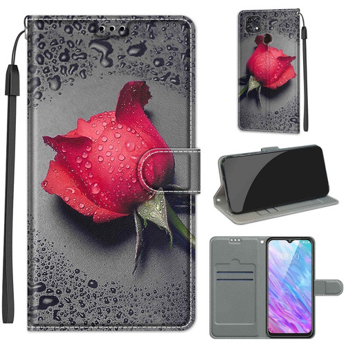 ZTE Blade 20 Smart Voltage Coloured Drawing Magnetic Clasp Horizontal Flip PU Leather Case with Holder & Card Slots - C14 Black Water Drop Rose