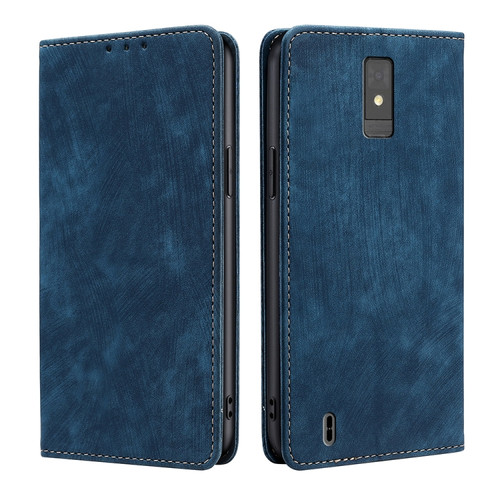 ZTE Blade A32 RFID Anti-theft Brush Magnetic Leather Phone Case - Blue