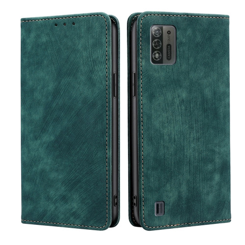 ZTE Blade A52 Lite RFID Anti-theft Brush Magnetic Leather Phone Case - Green