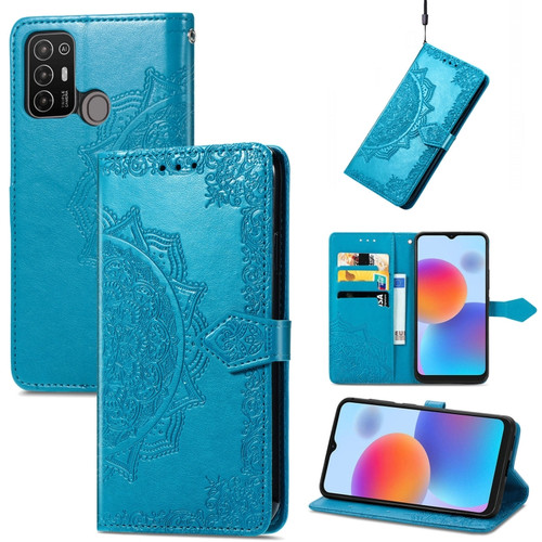 ZTE Blade A52 Mandala Flower Embossed Leather Phone Case - Blue